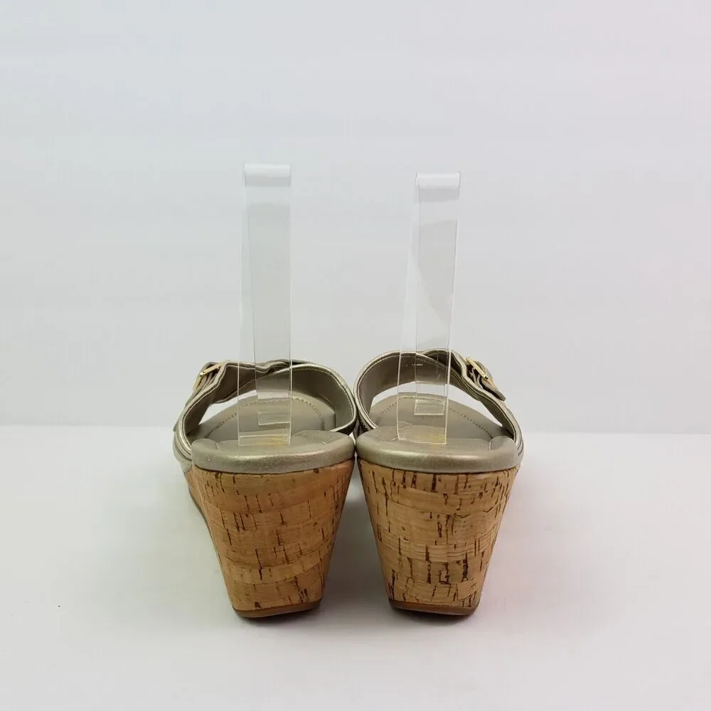 Cole Haan Womens Size 11 Gold Slip On 3 In Cork Wedge Platform Sandals